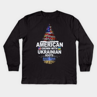 Christmas Tree  American Grown With Ukrainian Roots - Gift for Ukrainian From Ukraine Kids Long Sleeve T-Shirt